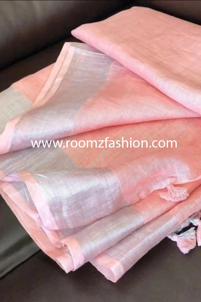 Matching pink blouse with silver zari border - Roomz"