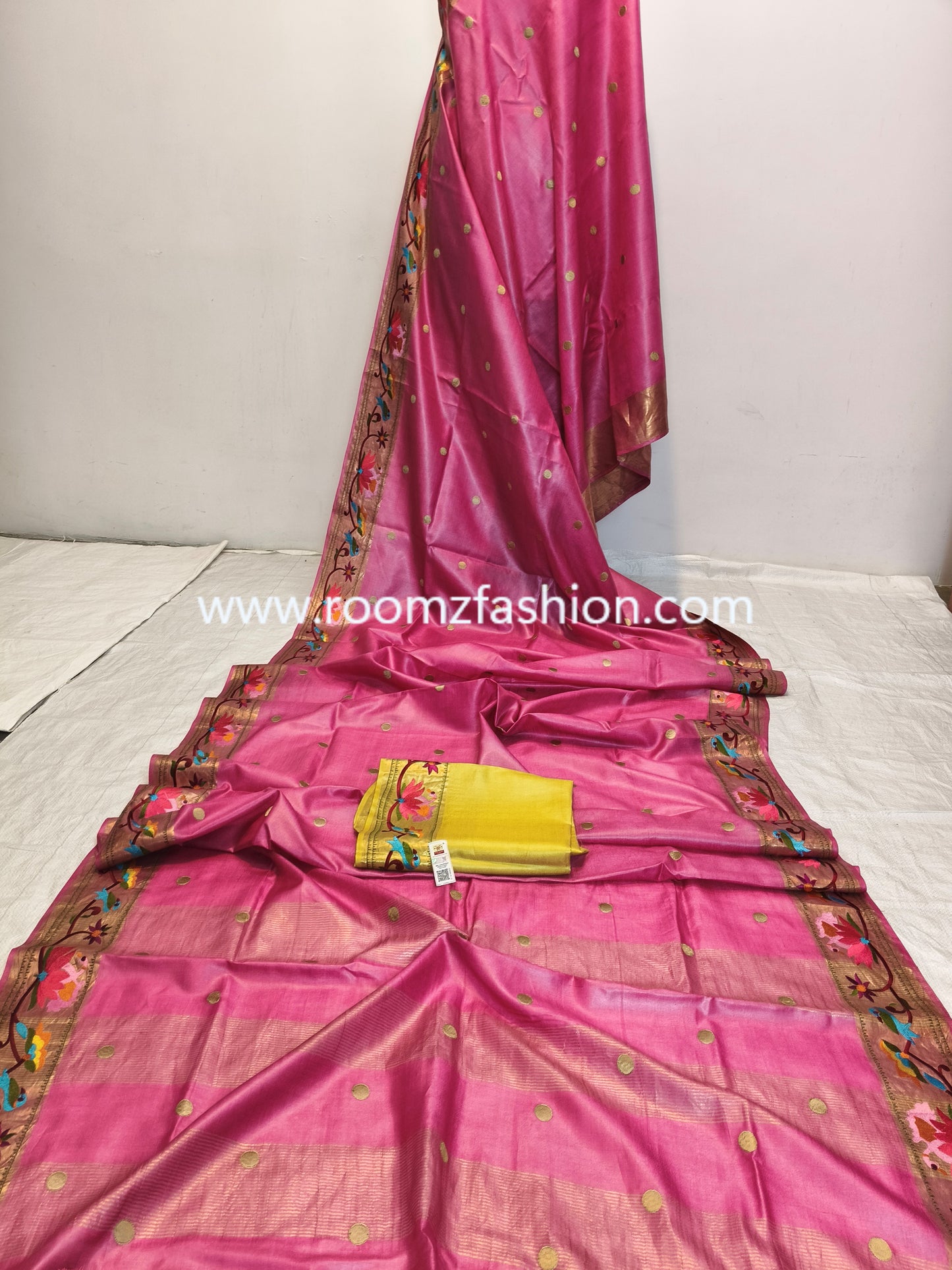 Elegant Pink Tussar Silk Saree made from pure silk with contrast blouse