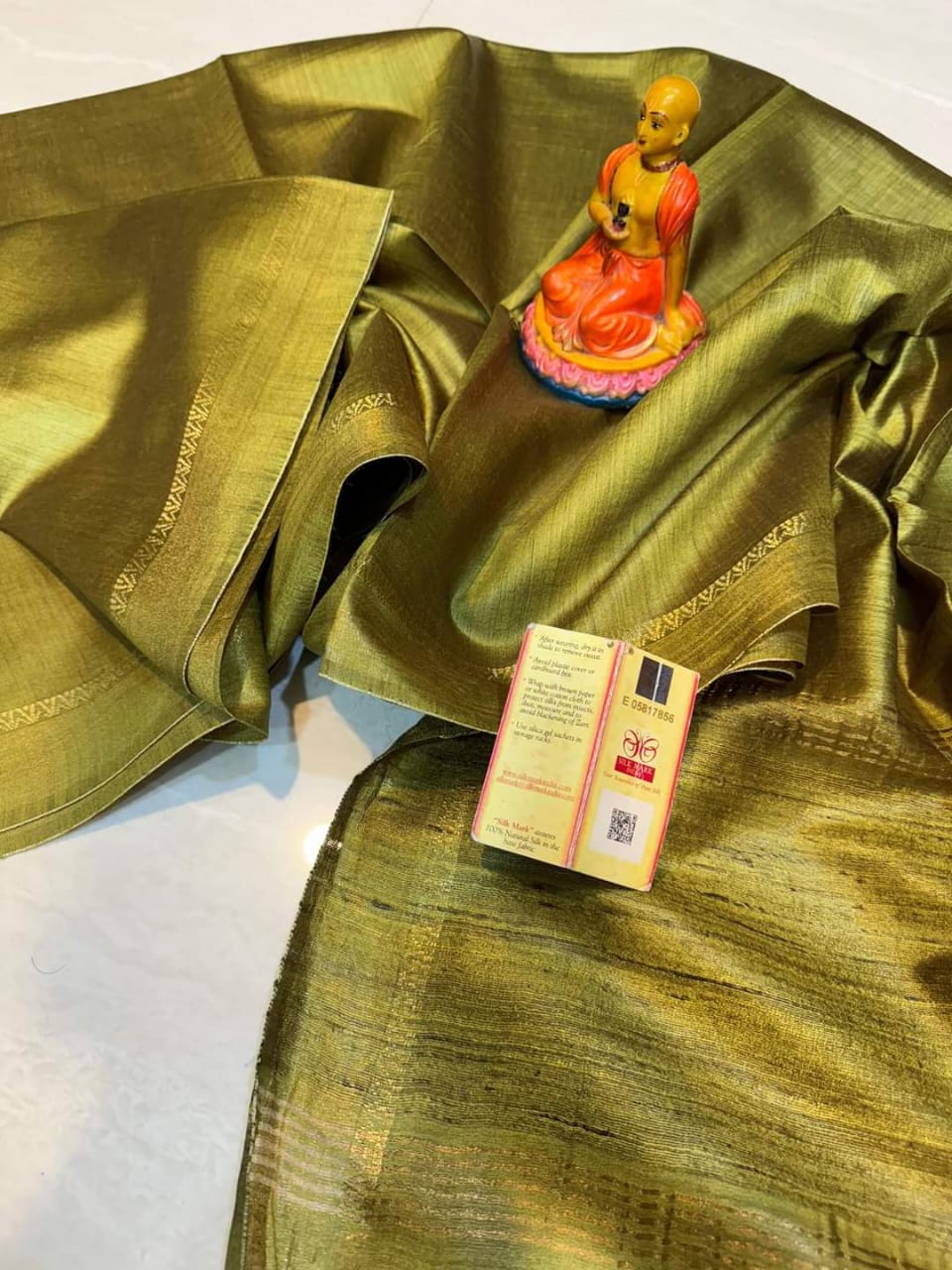 Golden Yellow Tussar Munga Pure Silk Saree with Zari Border - Handwoven