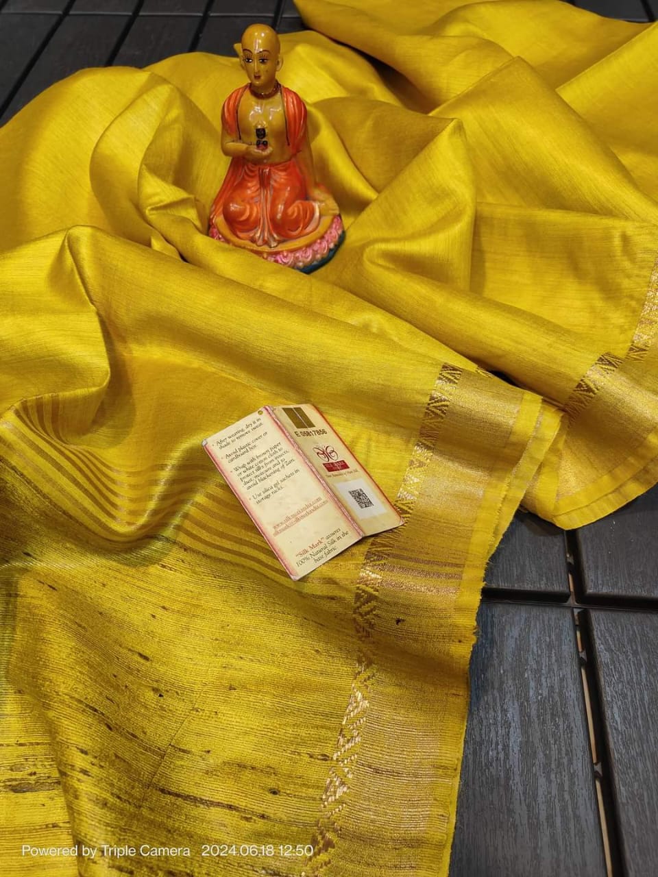 Sunny Yellow Tussar Munga Pure Silk Saree with Golden Zari Border