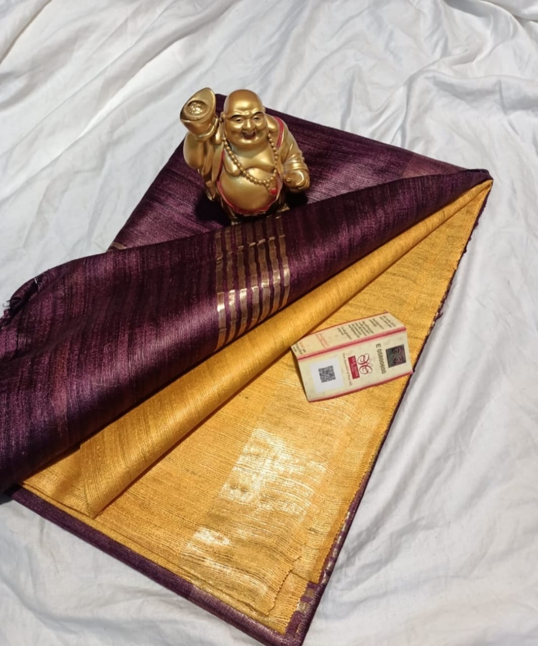 Yellow Body with Brown Pallu Tussar Ghicha Silk Saree - Golden Zari Border