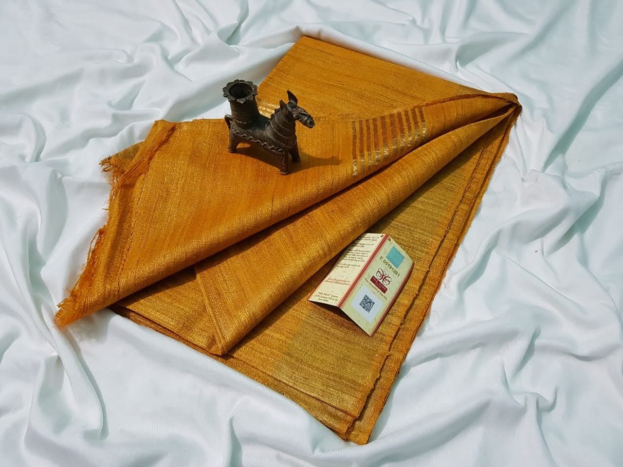 Rust Color Tussar Ghicha Silk Saree with Golden Zari Border | Handwoven Pure Silk