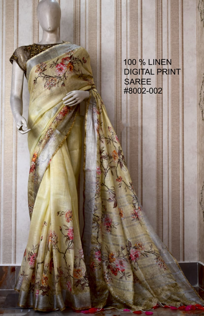 DIGITAL PRINTED PURE LINEN SAREE