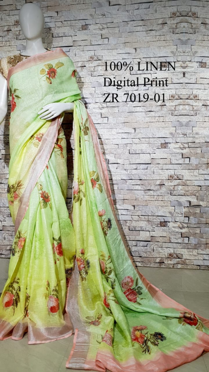 DIGITAL PRINTED PURE LINEN SAREE