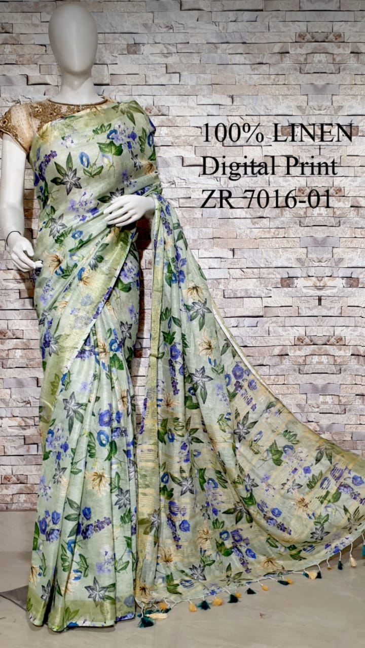 DIGITAL PRINTED PURE LINEN SAREE