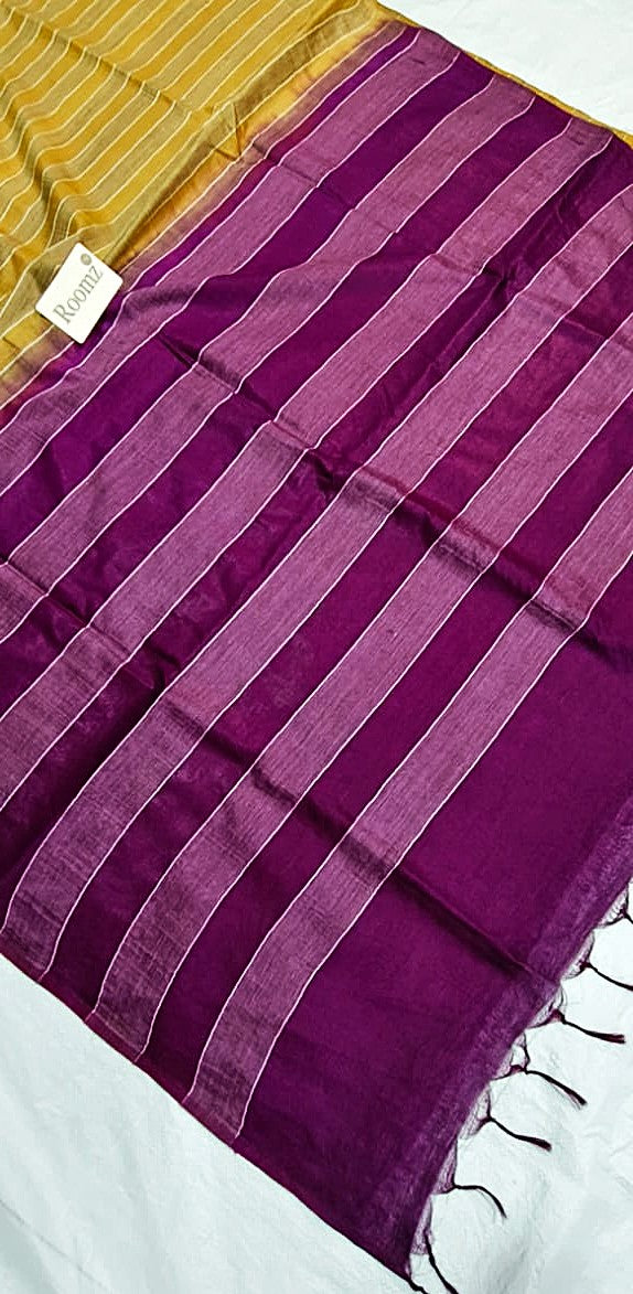 Yellow Organza Viscose saree with maroon blouse piece - Roomz Fashion