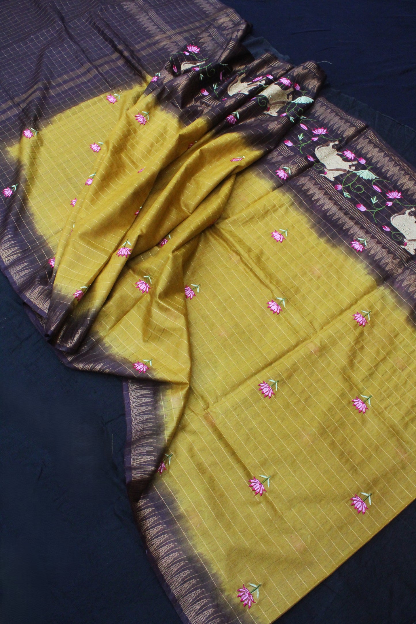 Brown blouse for yellow-brown silk saree