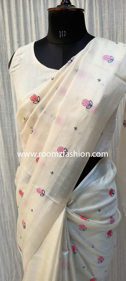 Close-up of handloom texture on Tussar silk