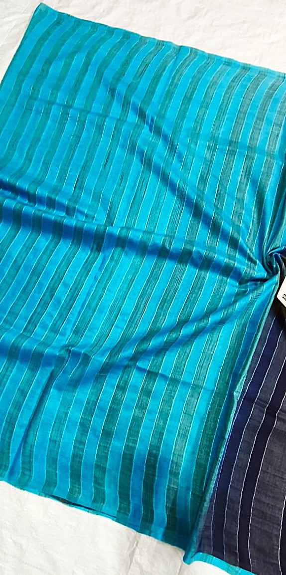 Turquoise Organza Viscose saree with blue blouse piece - Roomz Fashion