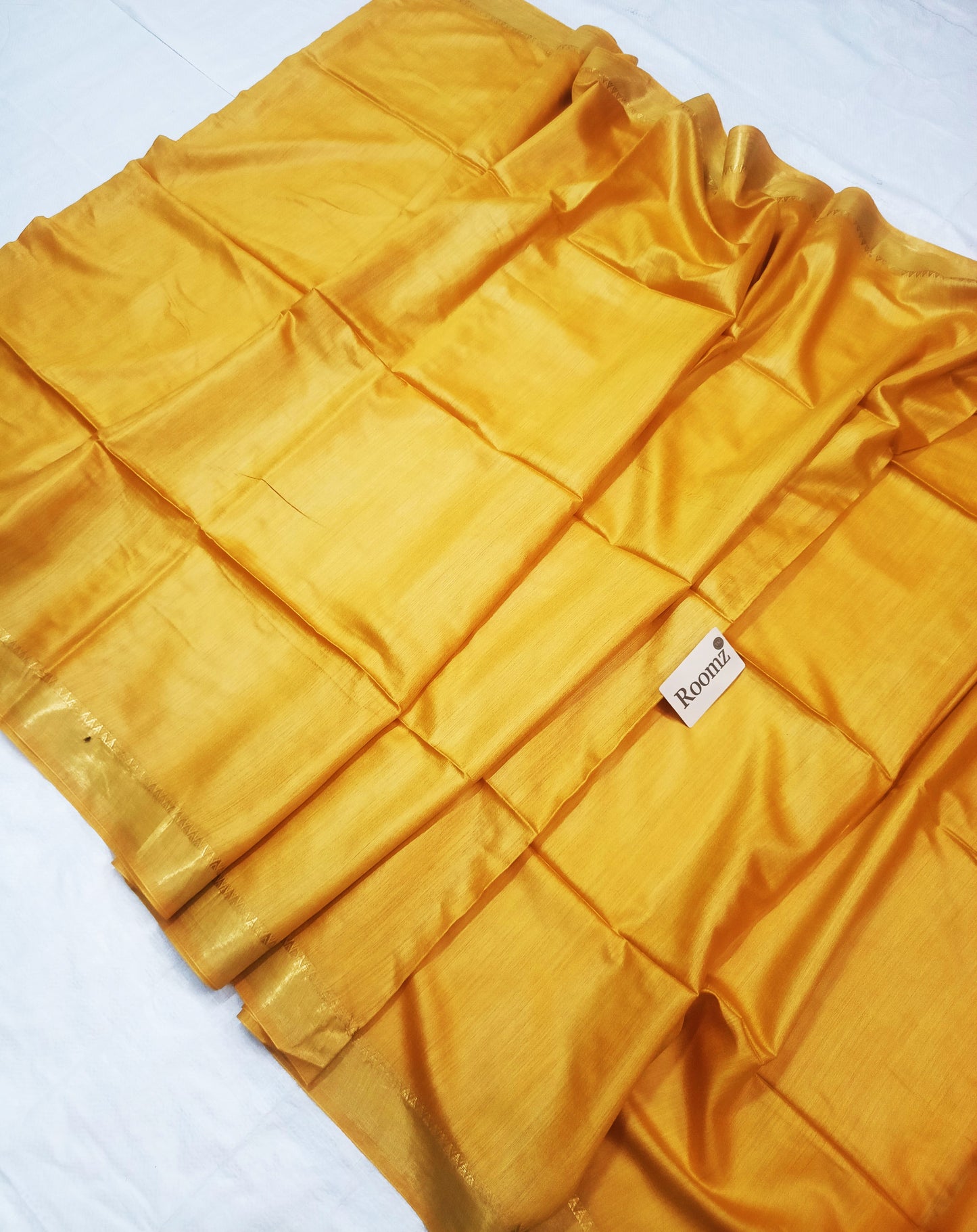 Yellow Tussar Munga silk saree with golden zari border - Roomz Fashion