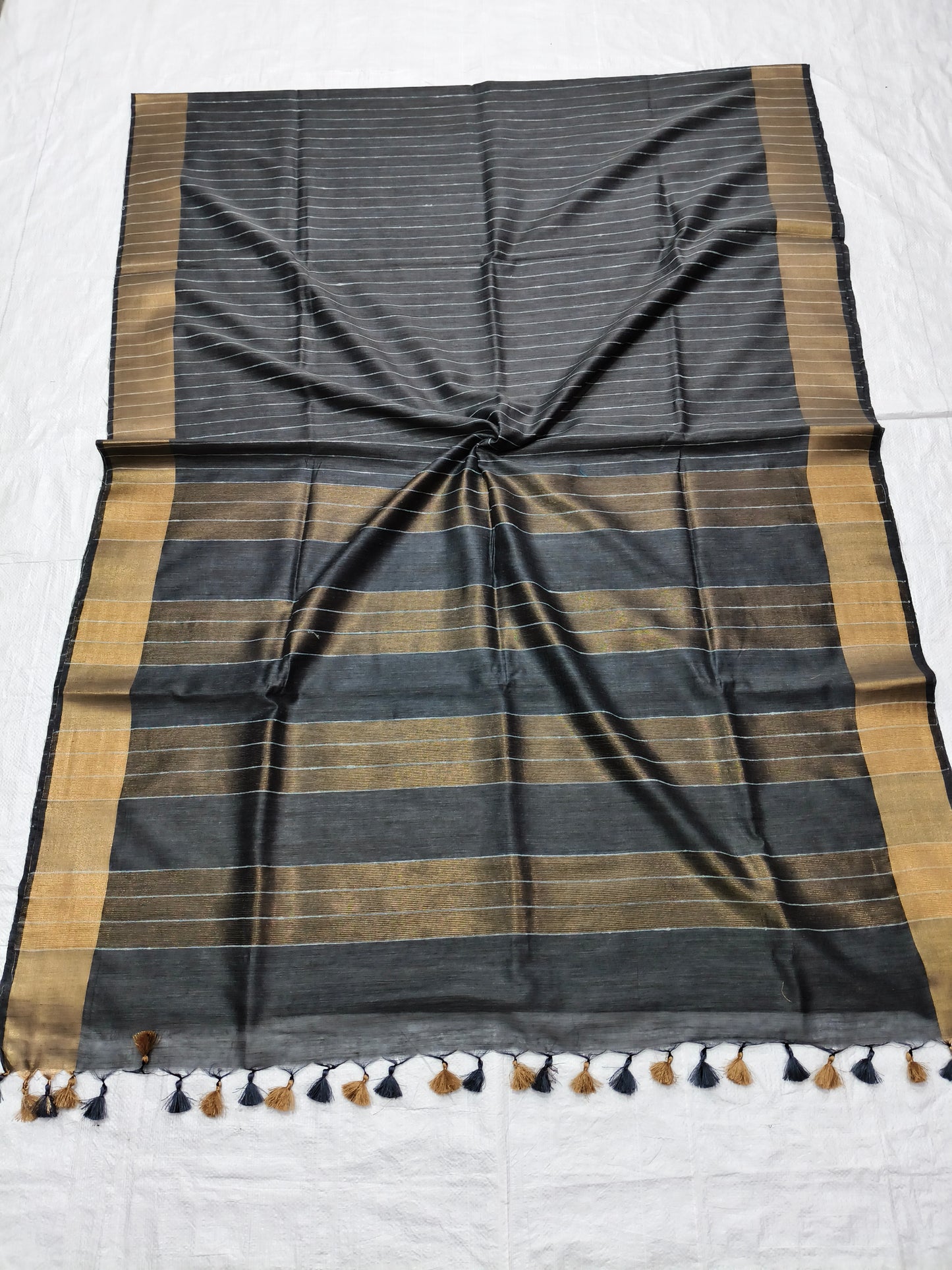 Black Organza Viscose Saree with weaving design - Roomz Fashion