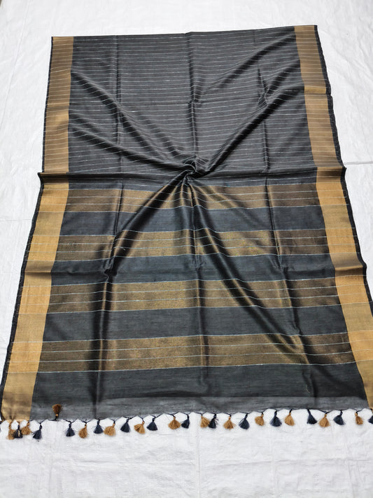 Black Organza Viscose Saree with weaving design - Roomz Fashion