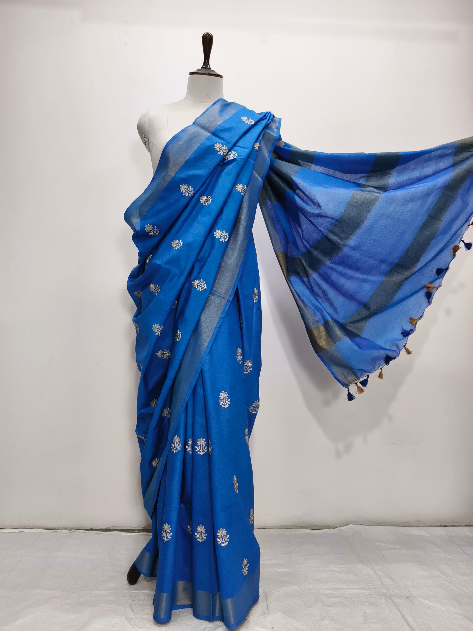 Blue Kota Viscose Saree with embroidery work - Roomz Fashion