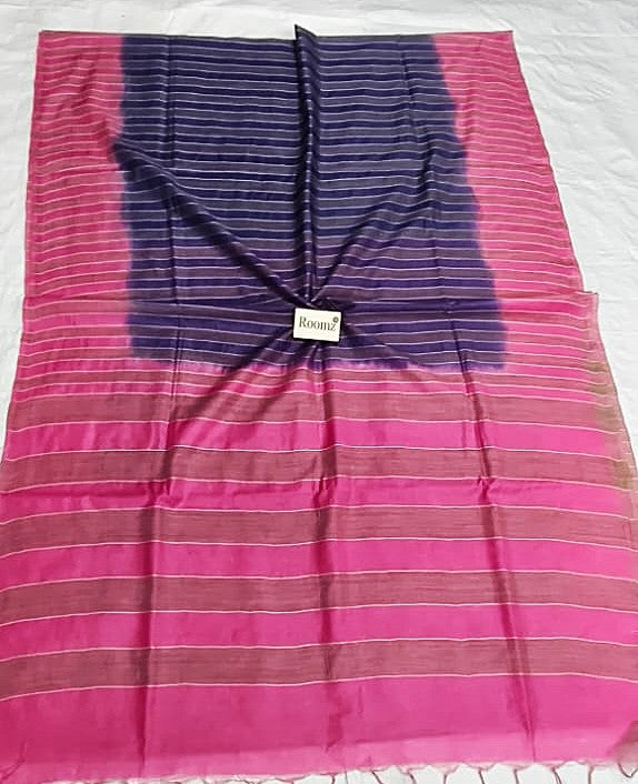 Blue Organza Viscose Saree with pink contrast blouse - Roomz Fashion