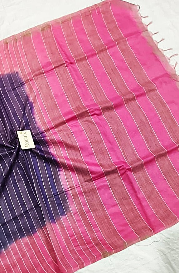Blue Organza Viscose saree with pink blouse piece - Roomz Fashion