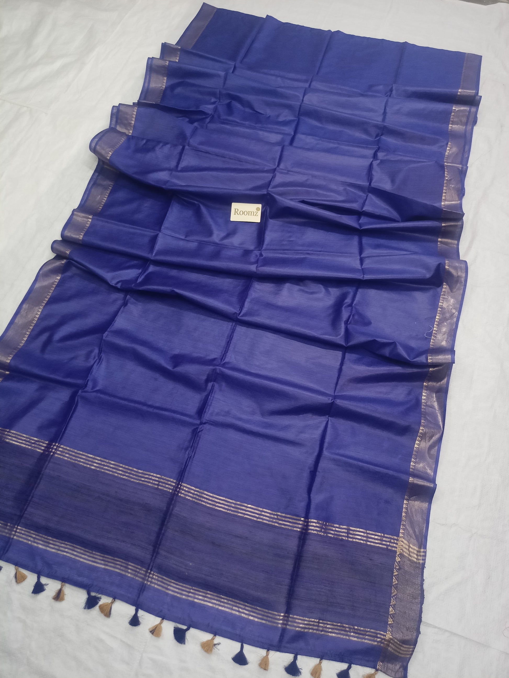 Blue Tussar Munga Silk Saree with golden zari border