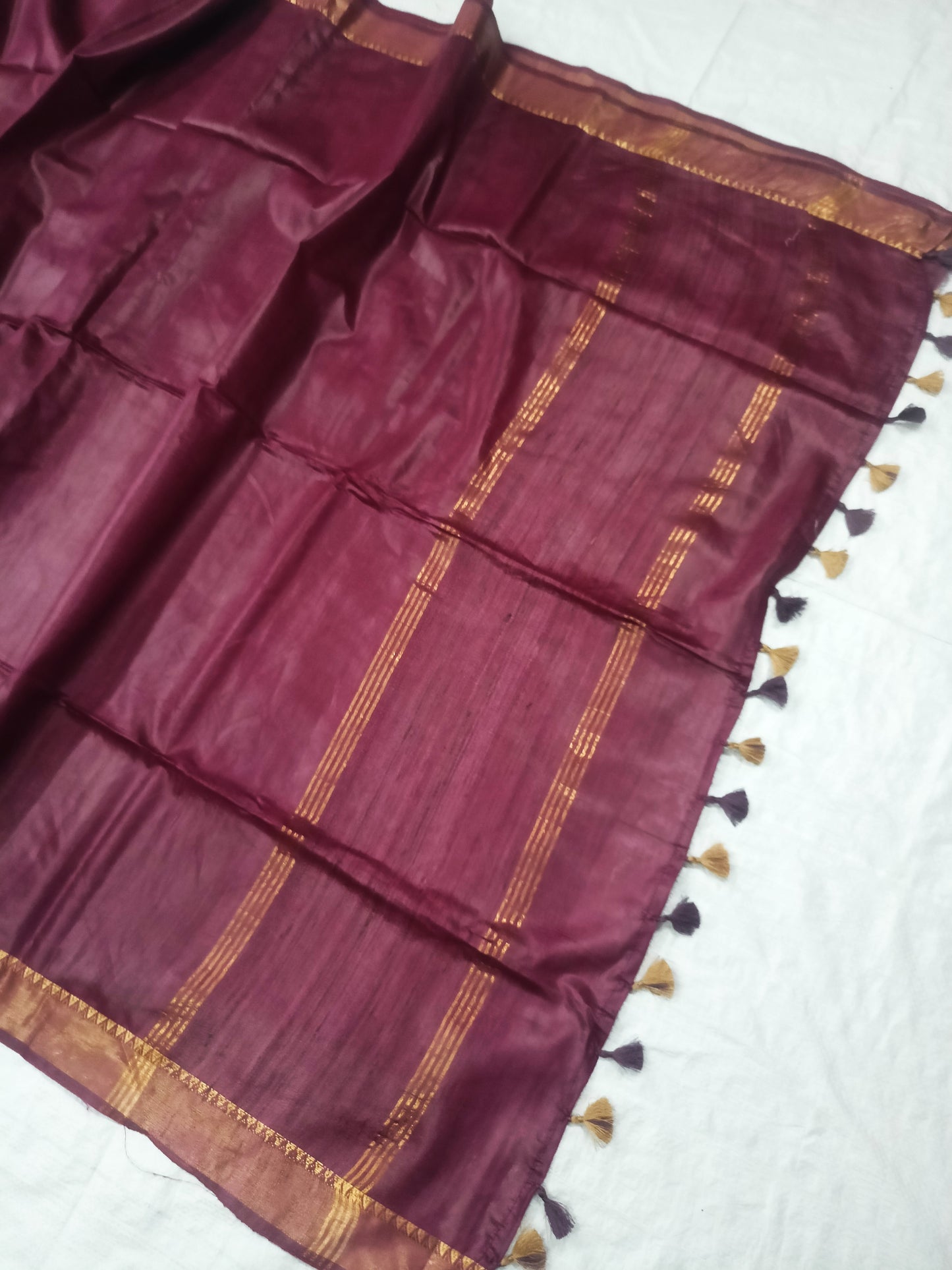 Brown Tussar silk saree with matching blouse piece


