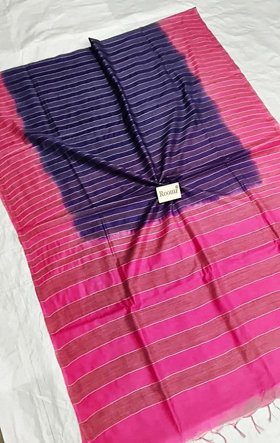 Close-up of weaving texture on blue Organza Viscose saree - Roomz Fashion