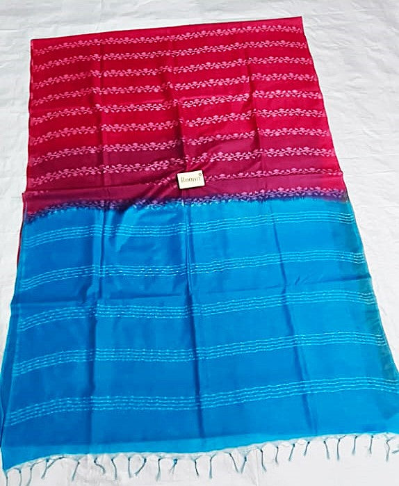  Deep Pink and Turquoise Organza Viscose Saree with Dobi Weaving