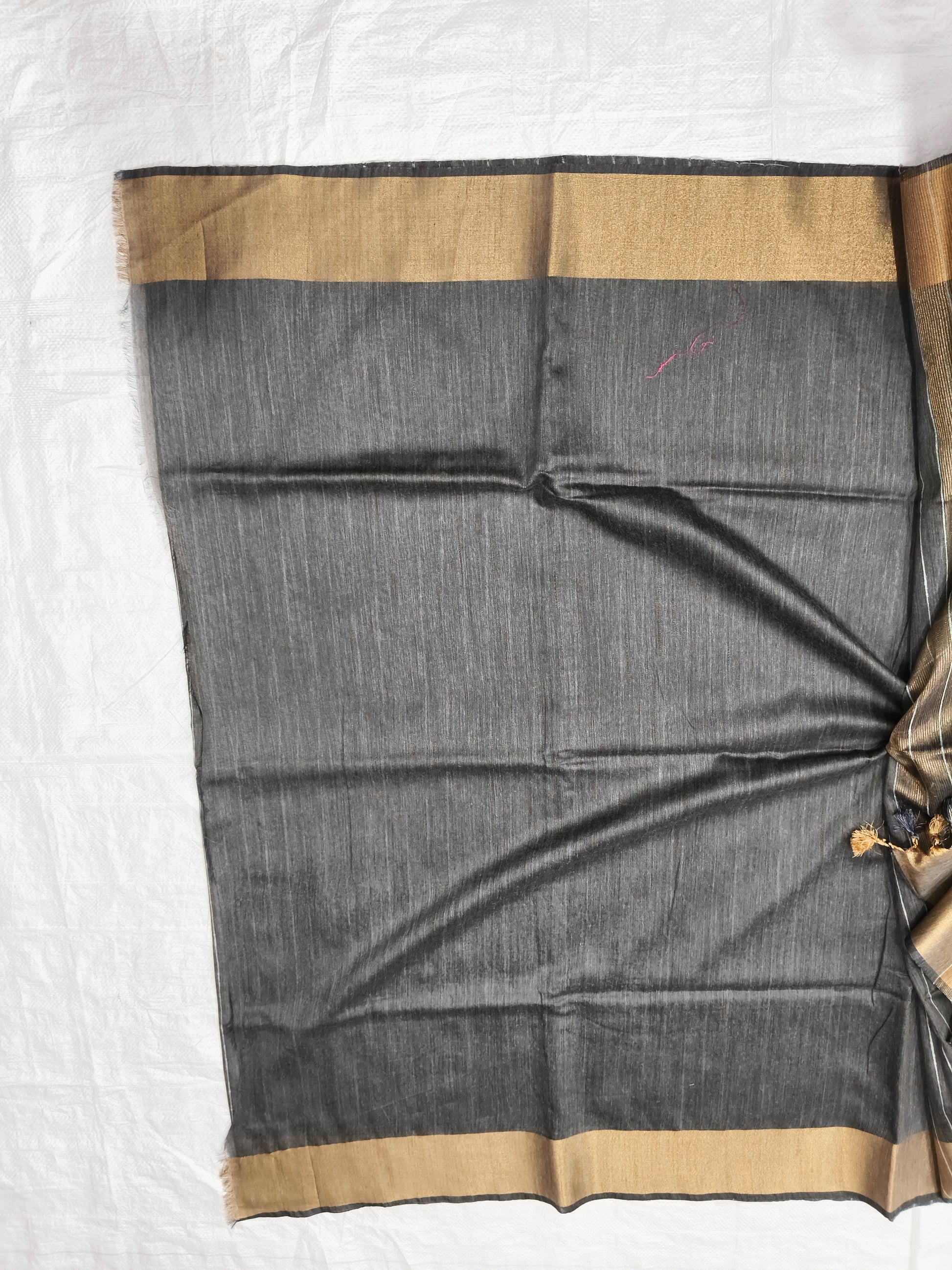 Draped black Organza Viscose saree showing elegant fall - Roomz Collection