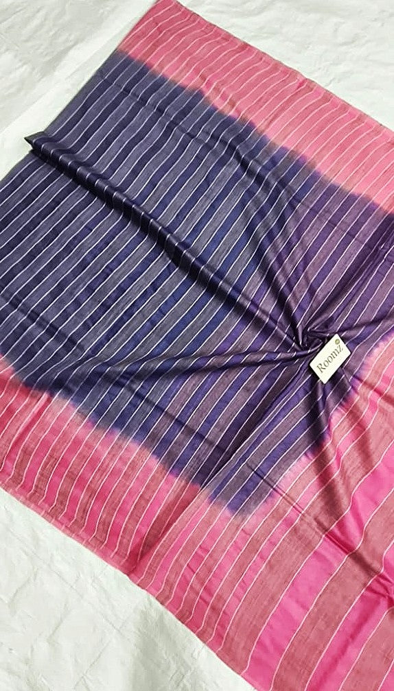Draped blue saree with pink contrast blouse - Roomz Collection