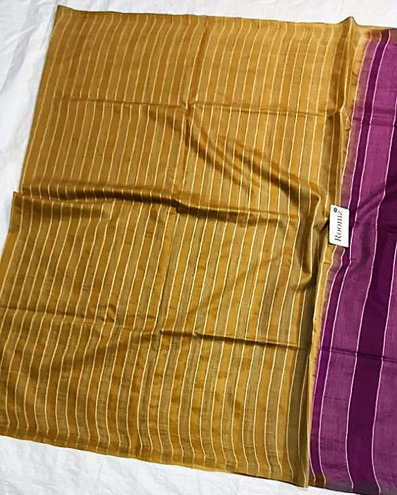 Draped yellow saree with maroon contrast blouse - Roomz Collection