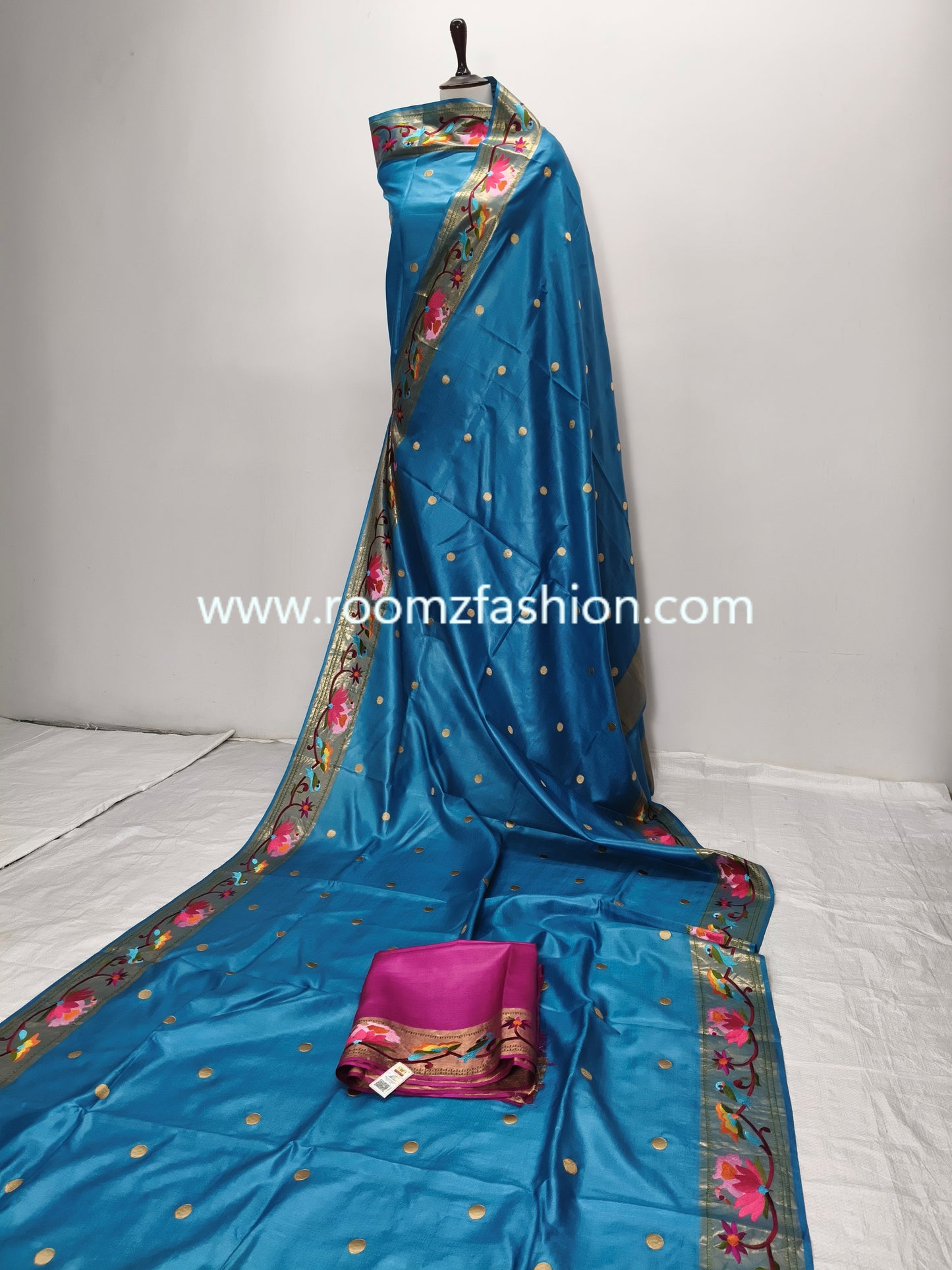 Elegant blue Tussar Silk Saree with detailed embroidery and soft silk texture