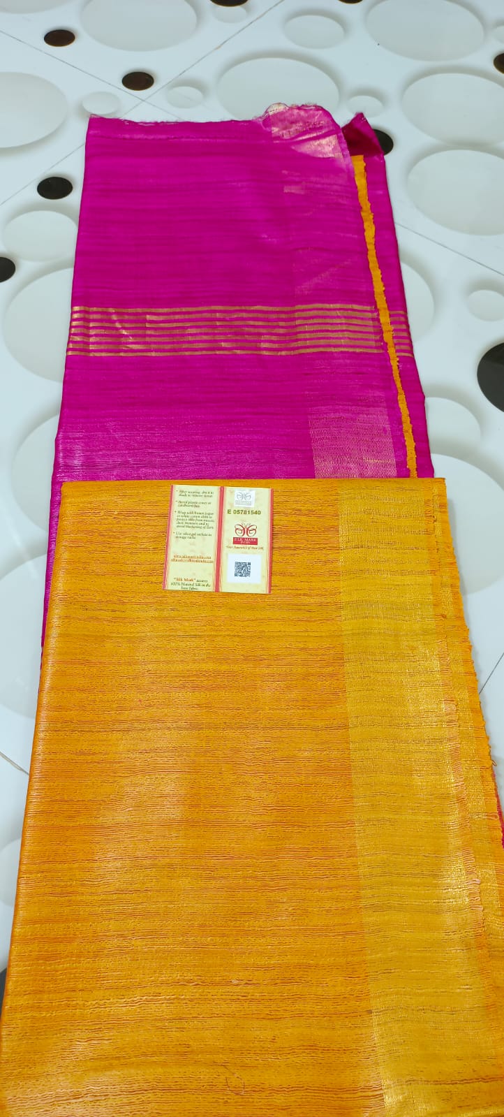 Yellow Body with Pink Pallu Tussar Ghicha Silk Saree - Golden Zari Border