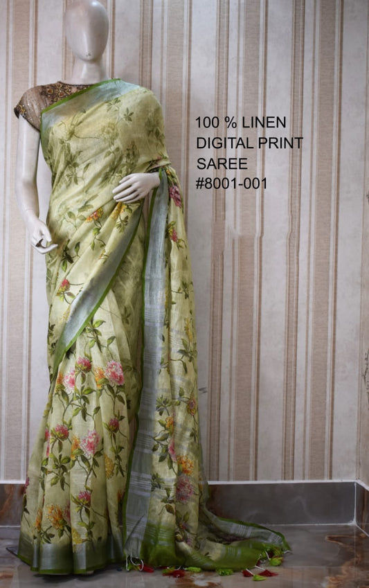 DIGITAL PRINTED PURE LINEN SAREE