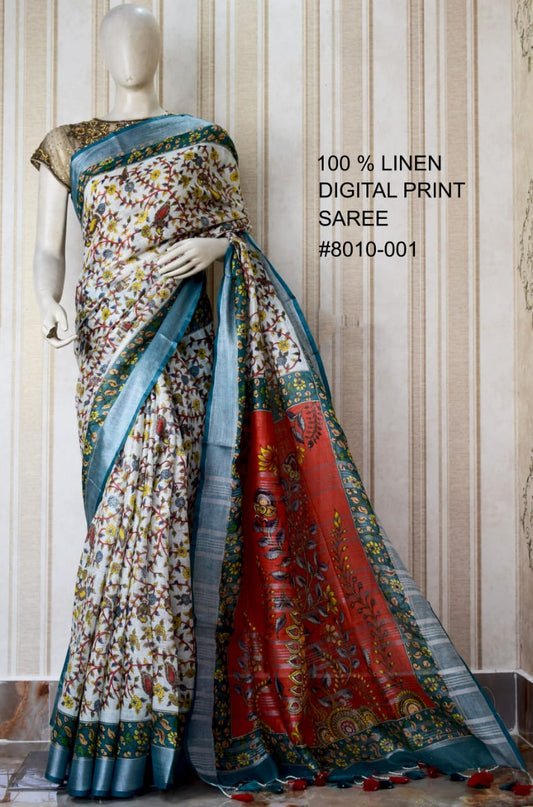 DIGITAL PRINTED PURE LINEN SAREE