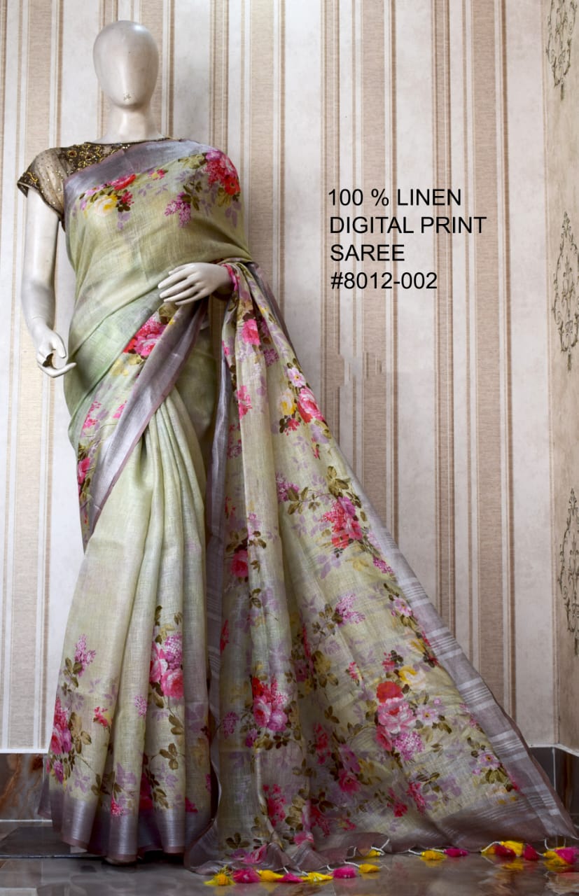 DIGITAL PRINTED PURE LINEN SAREE