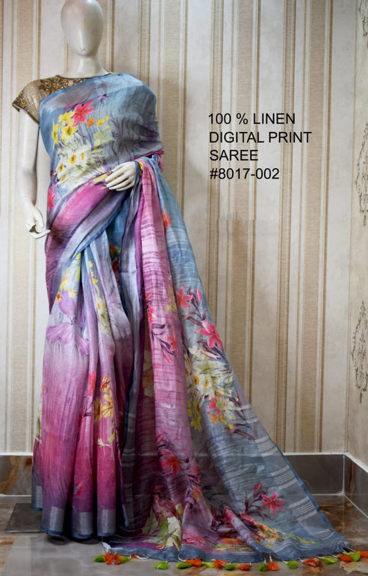 DIGITAL PRINTED PURE LINEN SAREE