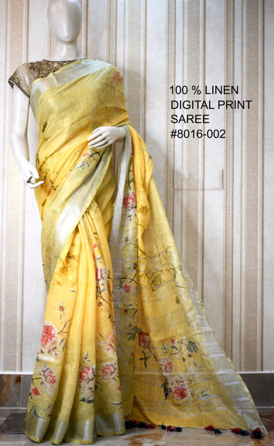 DIGITAL PRINTED PURE LINEN SAREE