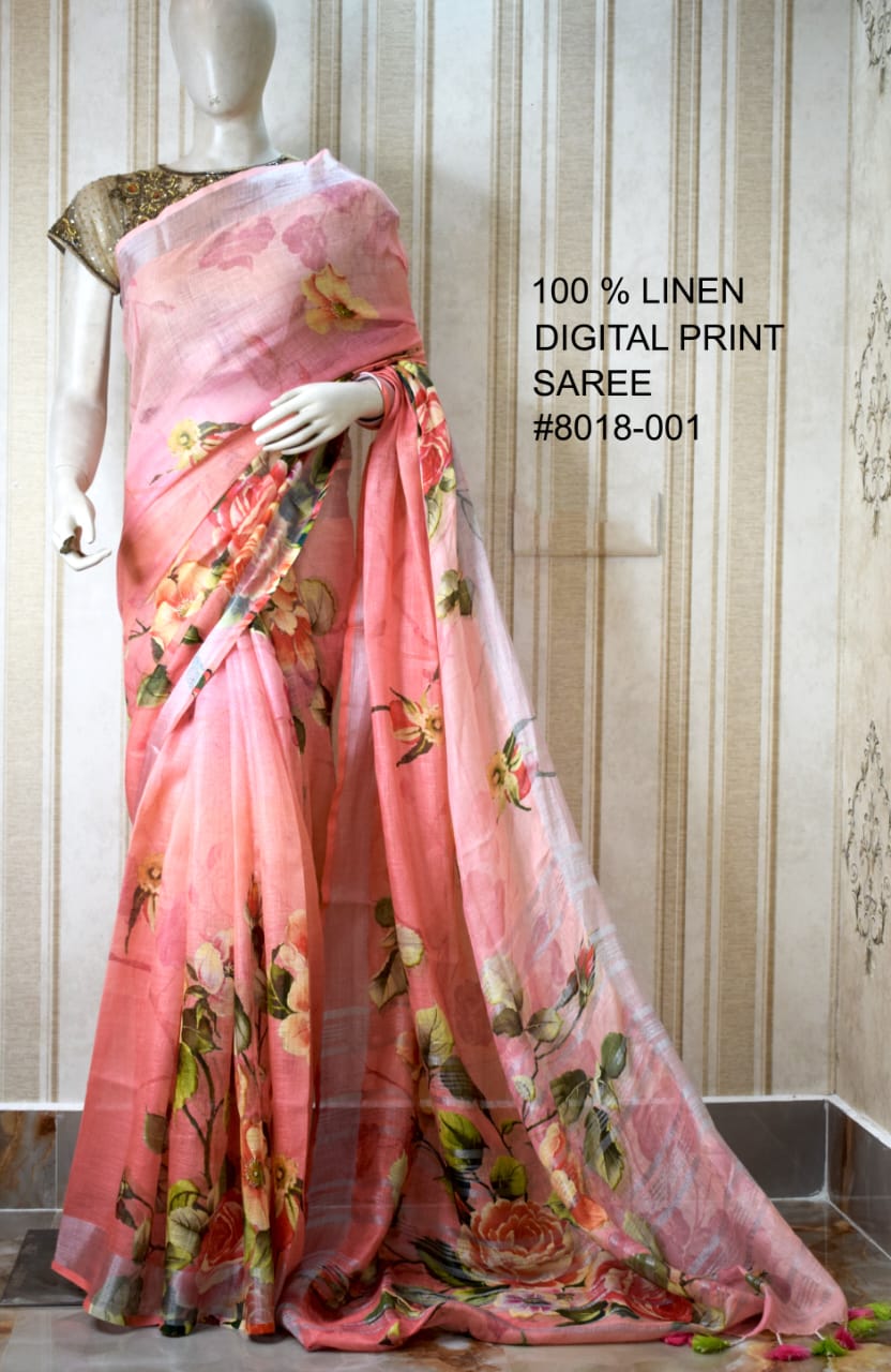 DIGITAL PRINTED PURE LINEN SAREE