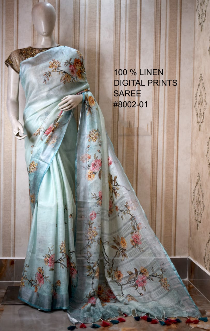 DIGITAL PRINTED PURE LINEN SAREE