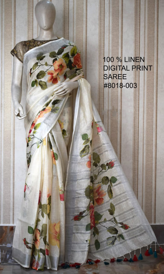 DIGITAL PRINTED PURE LINEN SAREE