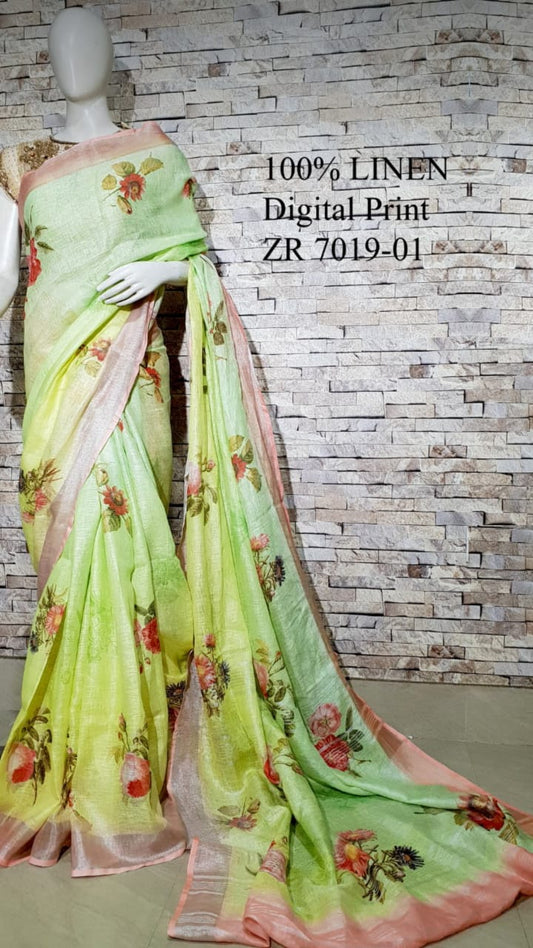 DIGITAL PRINTED PURE LINEN SAREE