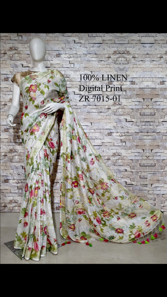 DIGITAL PRINTED PURE LINEN SAREE