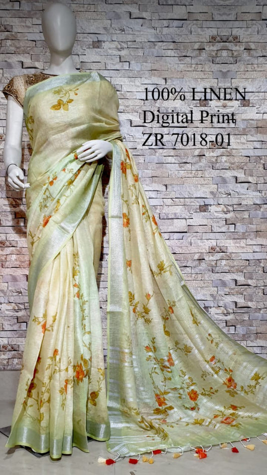 DIGITAL PRINTED PURE LINEN SAREE