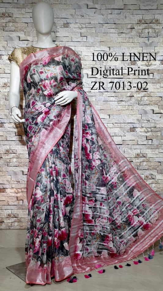 DIGITAL PRINTED PURE LINEN SAREE