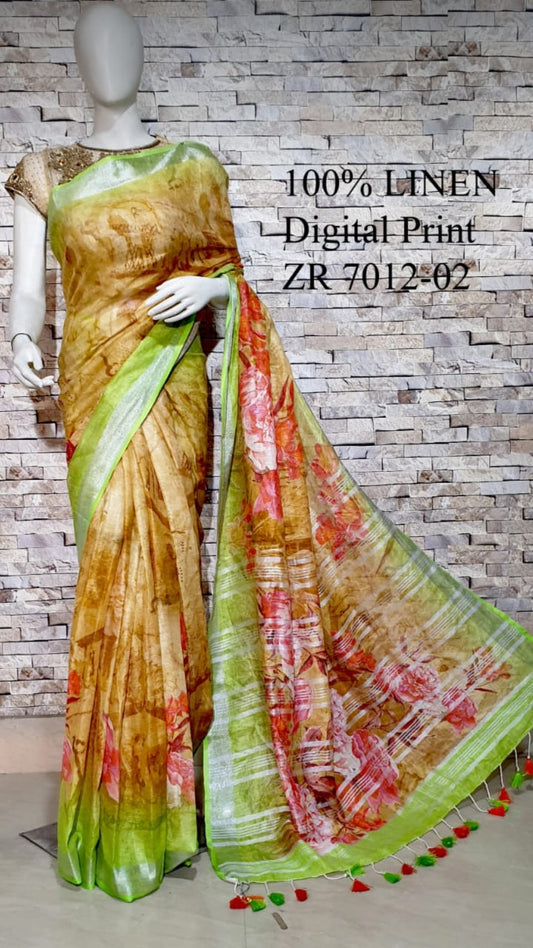 DIGITAL PRINTED PURE LINEN SAREE