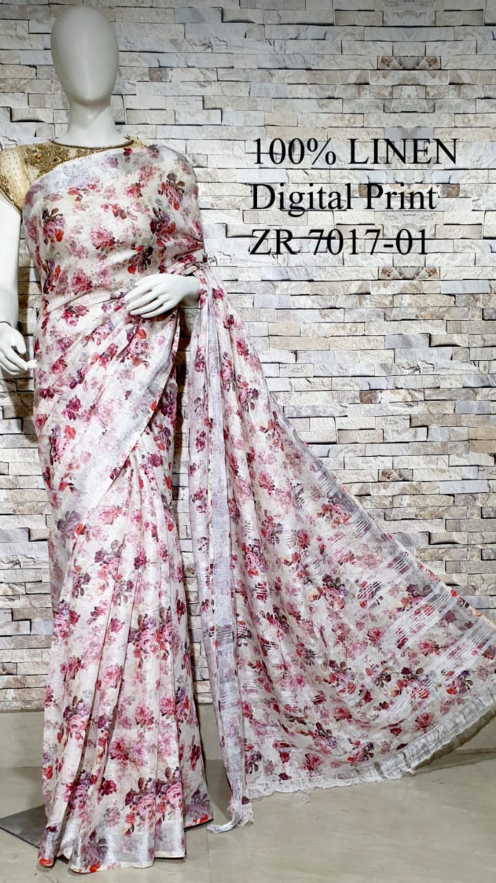 DIGITAL PRINTED PURE LINEN SAREE