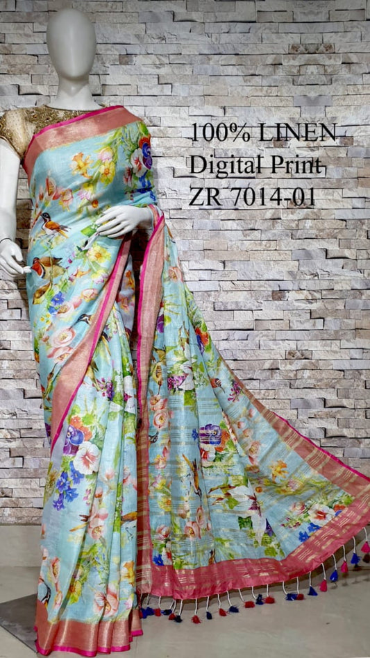 DIGITAL PRINTED PURE LINEN SAREE