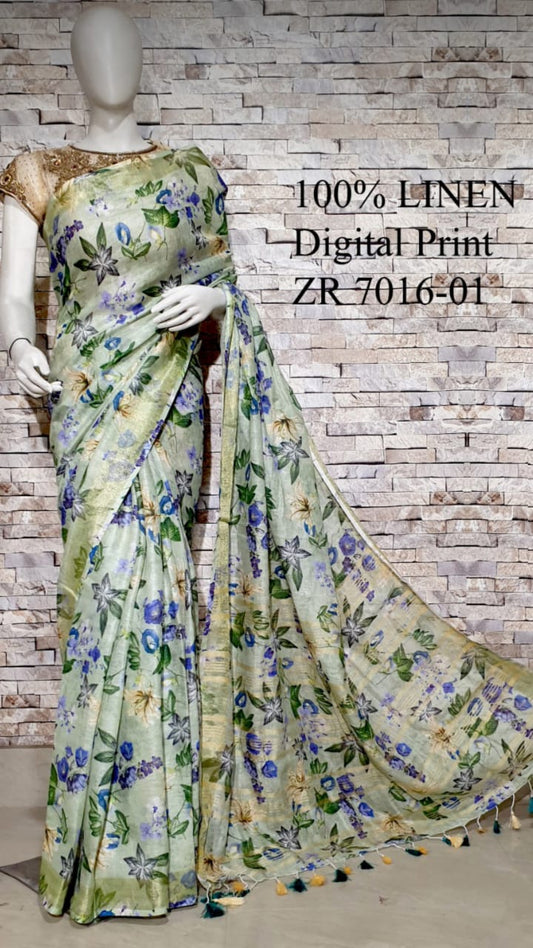 DIGITAL PRINTED PURE LINEN SAREE