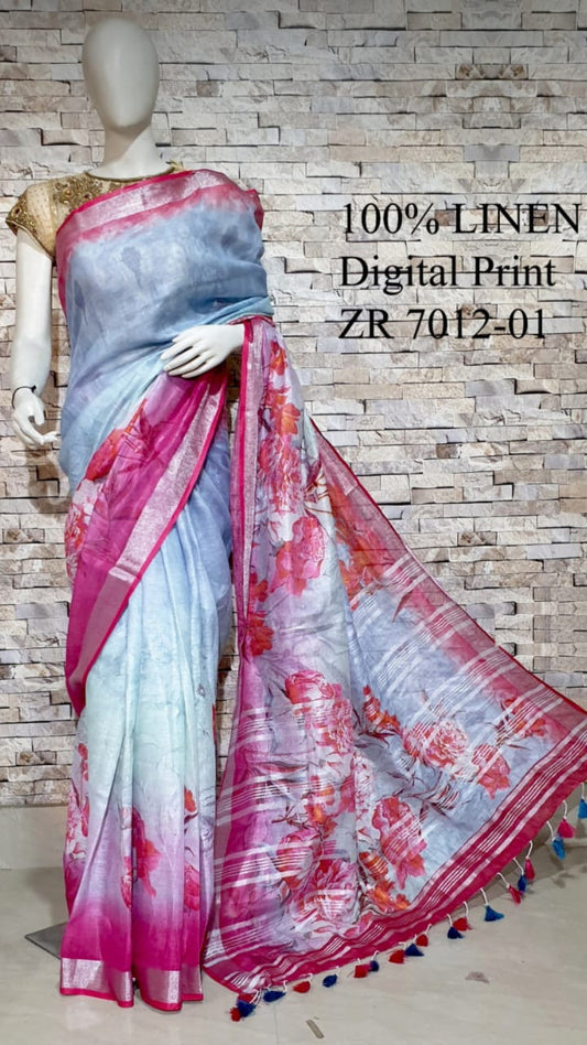 DIGITAL PRINTED PURE LINEN SAREE