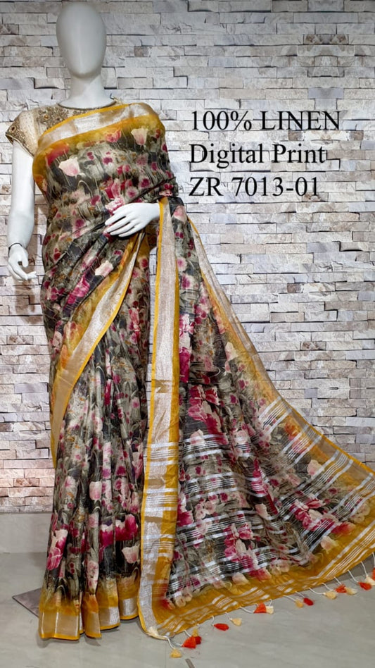 DIGITAL PRINTED PURE LINEN SAREE
