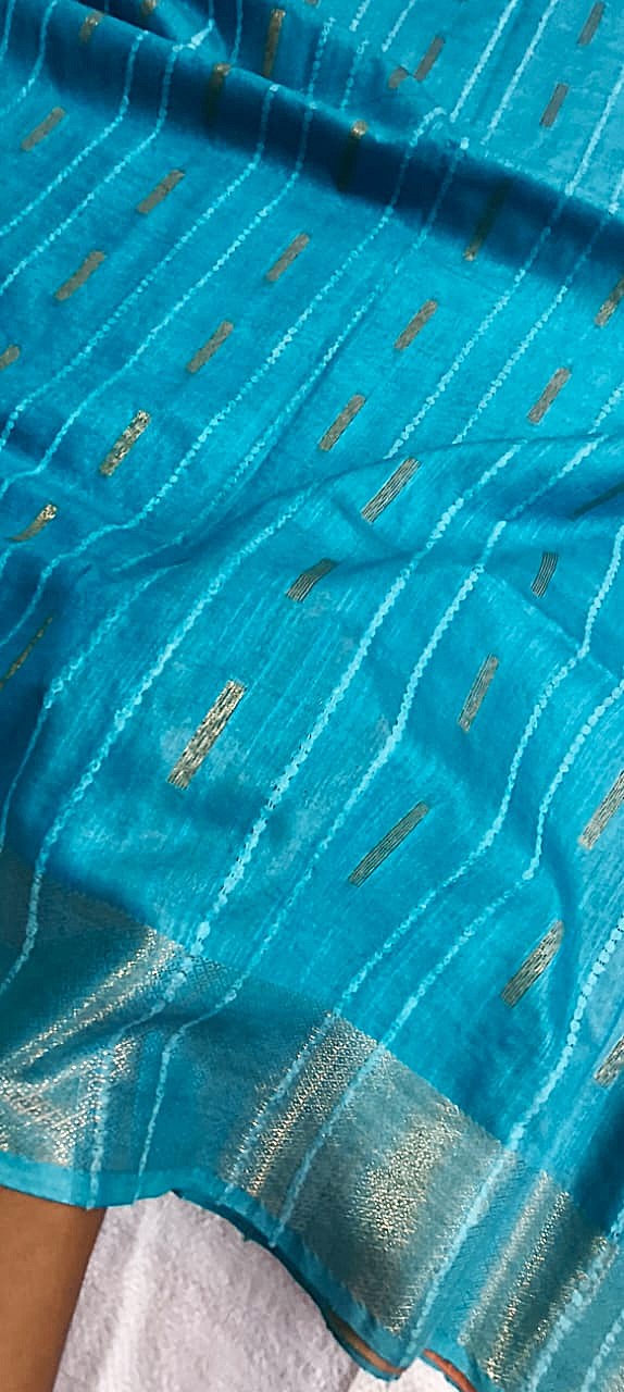 Turquoise & Orange Organza Viscose Saree | Dobi Weaving | Contrast Blouse