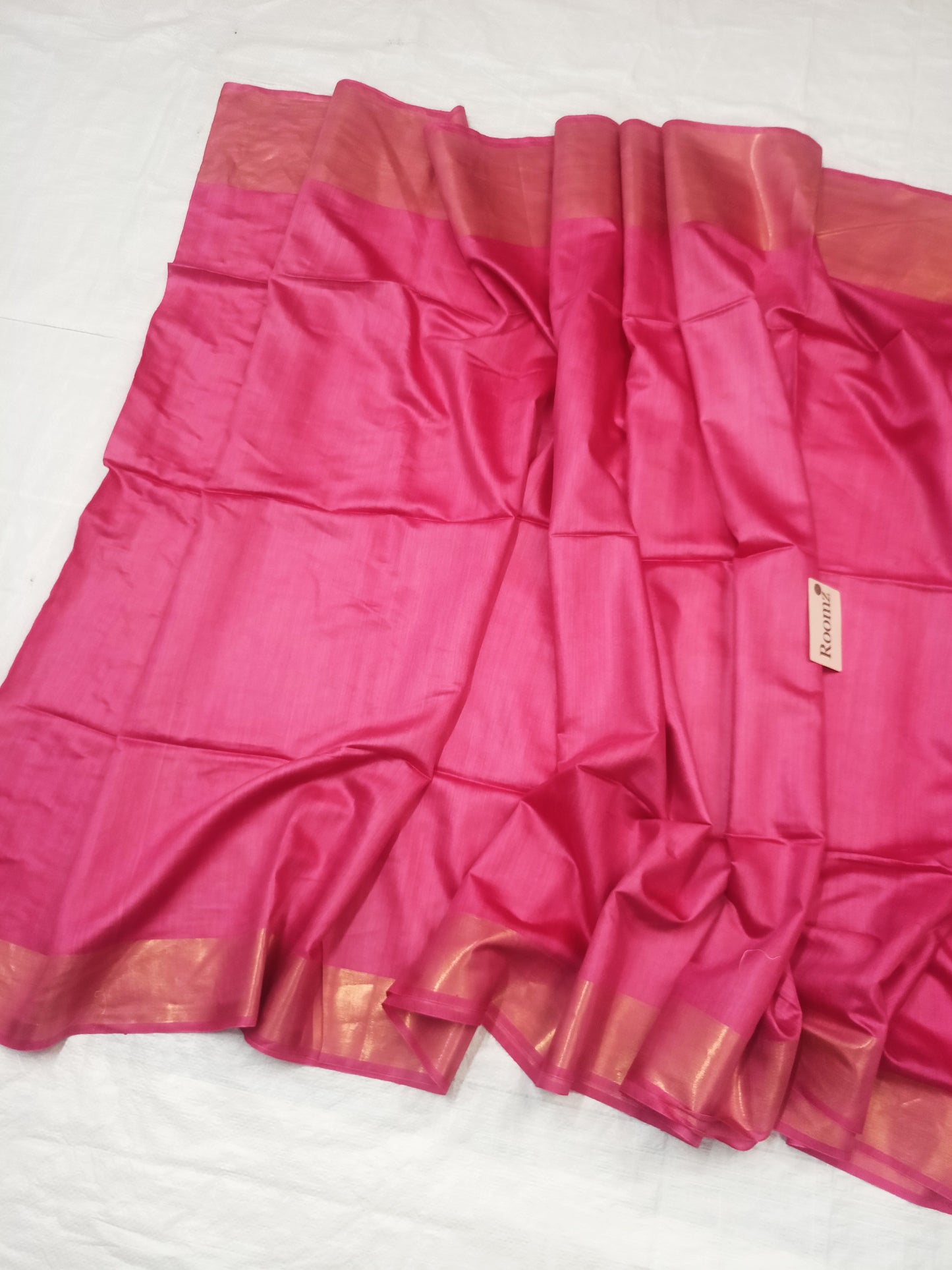 Matching pink Tussar silk blouse piece for saree - Roomz Fashion