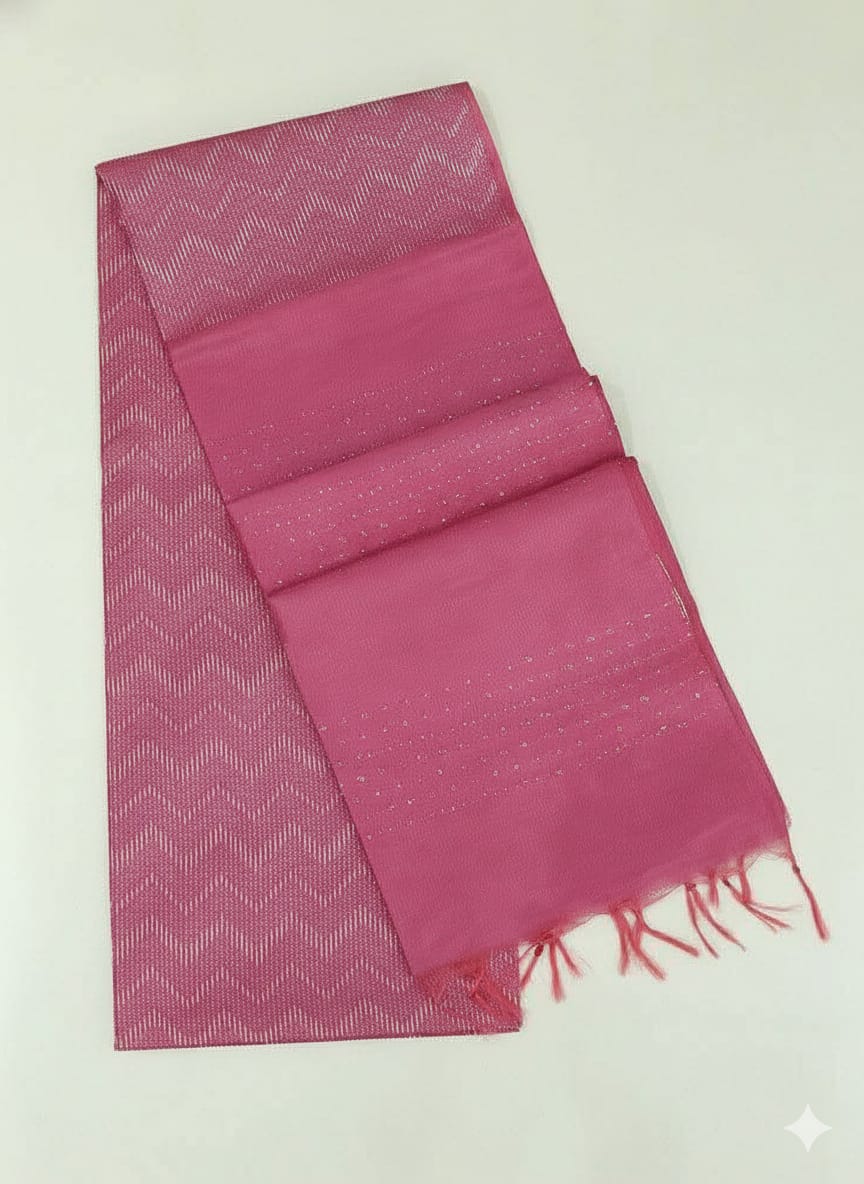 Pink semi tussar silk saree with dobby weaving