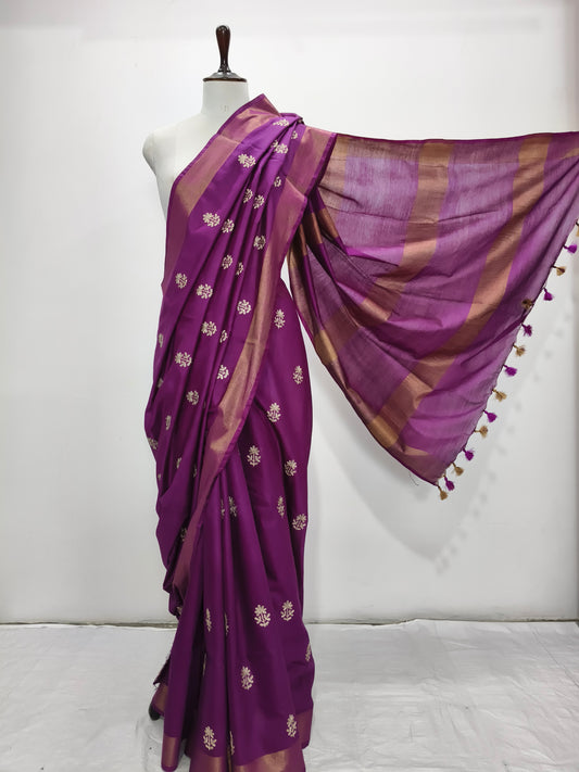 Purple Kota Viscose Saree with embroidery work - Roomz Fashion